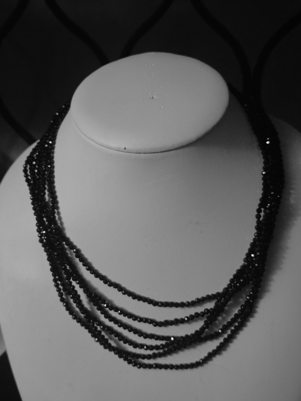 Thai Black Spinel Faceted Bead Necklace - 3 Strands In One Necklace